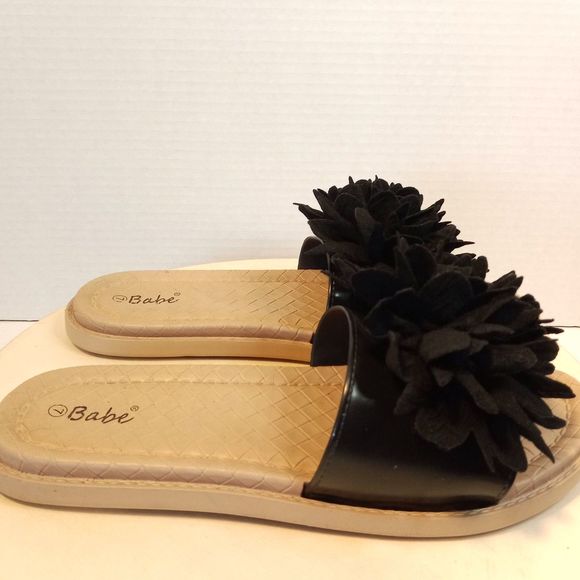 BABE Black Flower Slipon Women's Sandals Size 7 - Picture 3 of 7